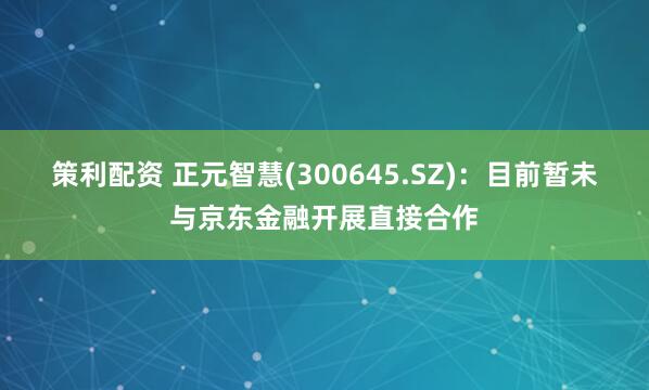 策利配资 正元智慧(300645.SZ)：目前暂未与京东金融开展直接合作